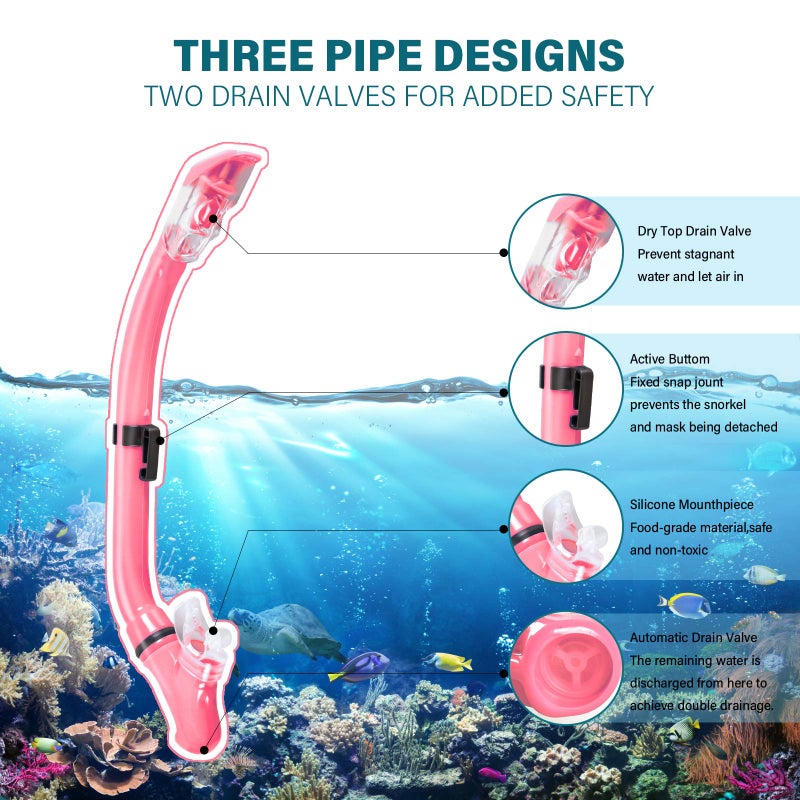 Aisrida Kids Snorkeling Set Children Mask Fin Snorkel Set Snorkeling Gear Snorkel Mask + Adjustable Swimming Kids Flippers+ Dry Snorkel Tube + Travel Bags (Pink) - Image 4